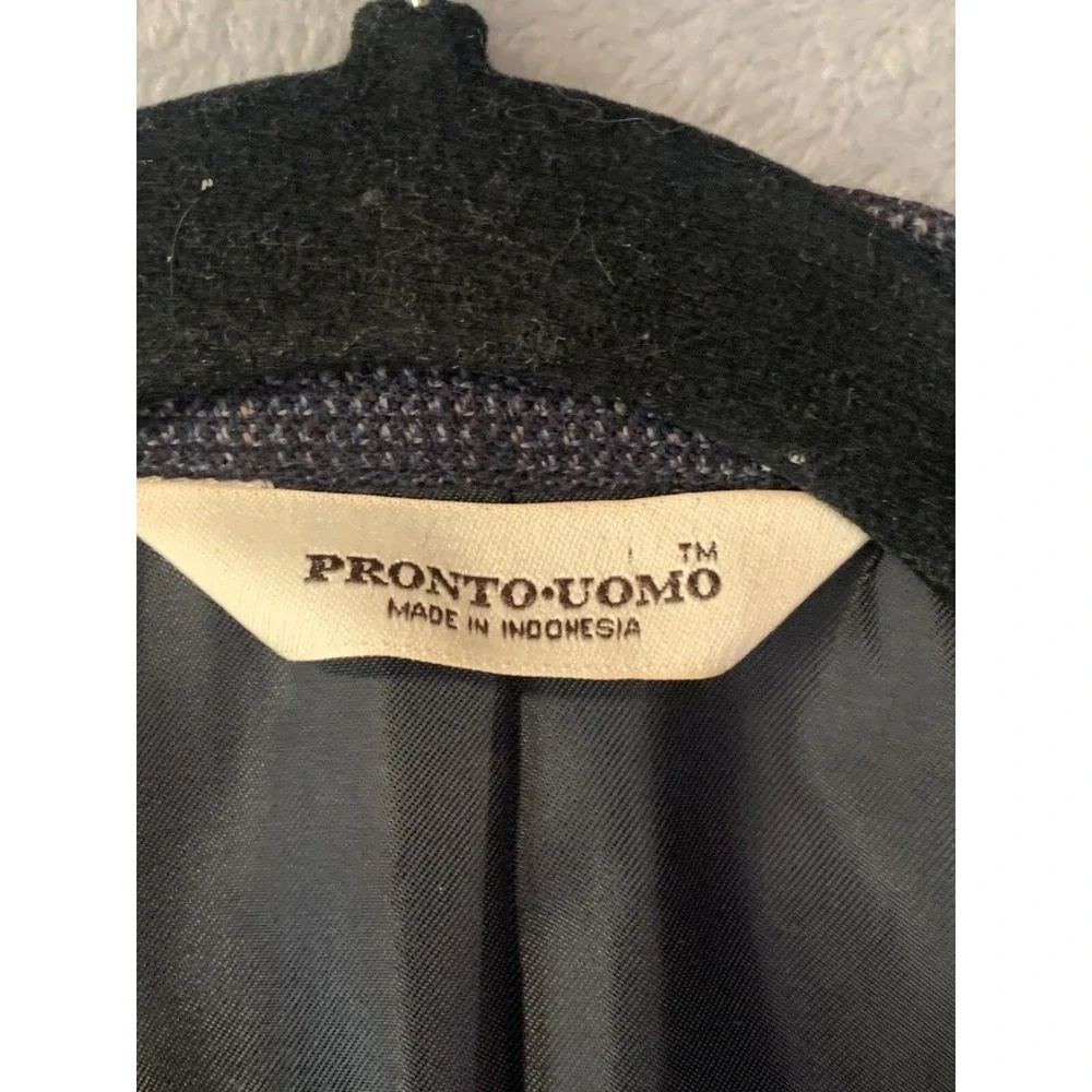 Pronto Uomo Wool Blazer Mens 44R Sport Coat Navy Blue Lambswool Tweed ClassicEUC